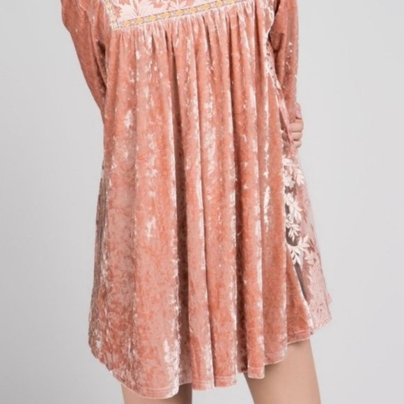 Crushed Velvet & Lace Tunic Dress POL Crushed Velvet Bohemian Size: LG - NWT - Picture 4 of 6